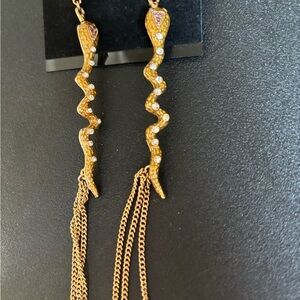 Betsey Johnson Gold Snake Earrings with Crystal Accents